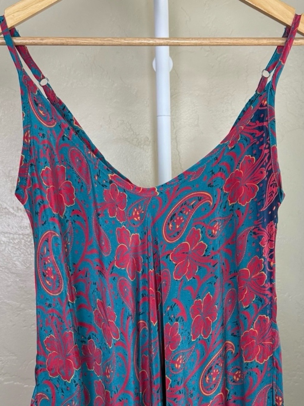 La Fiorentina Teal Pink Paisley Floral Maxi Dress Boho Resort Slip NWT Large - Picture 5 of 11